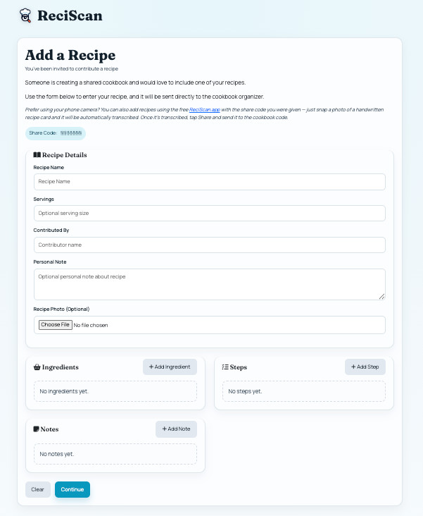 Add Recipe web form for cookbook contributors