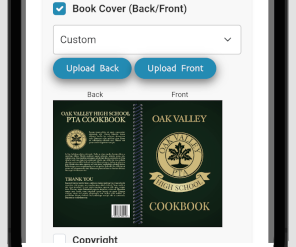 Custom cookbook cover upload screen