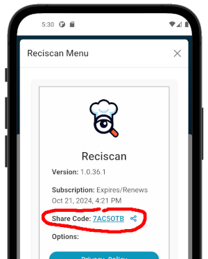 Share code invitation screen for cookbook contributors