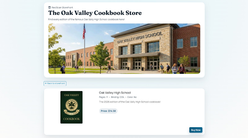 ReciScan storefront page on device screen
